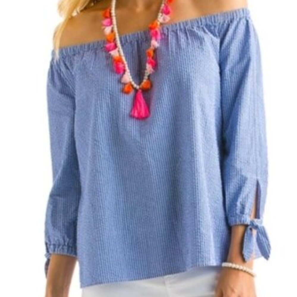 Vineyard Vines Seersucker Off Shoulder Top Sz 2